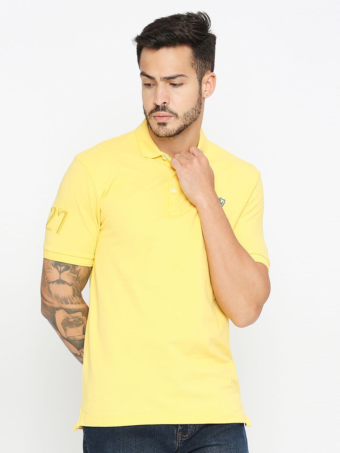 Being Human Men Yellow Polo Collar Applique T-shirt