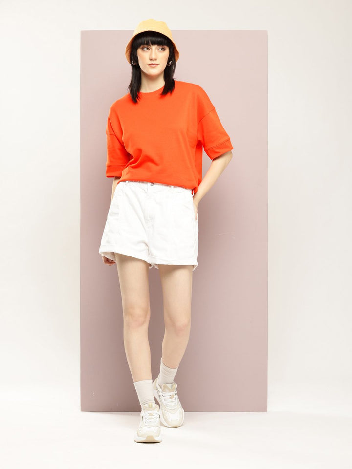 DILLINGER Women Oversized Drop Shoulder Ultra Soft Drapey Cotton Crew Neck T-Shirt