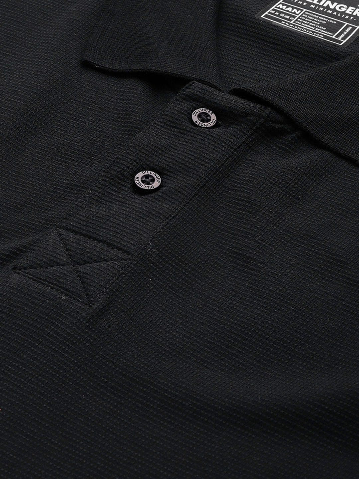 DILLINGER Men Solid Honeycomb Structure Oversized Cotton Polo T-Shirt