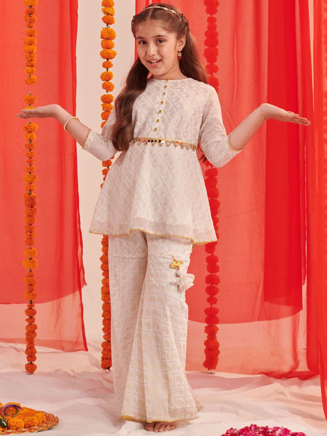 pspeaches Girls Paisley Printed Regular Kurta with Sharara