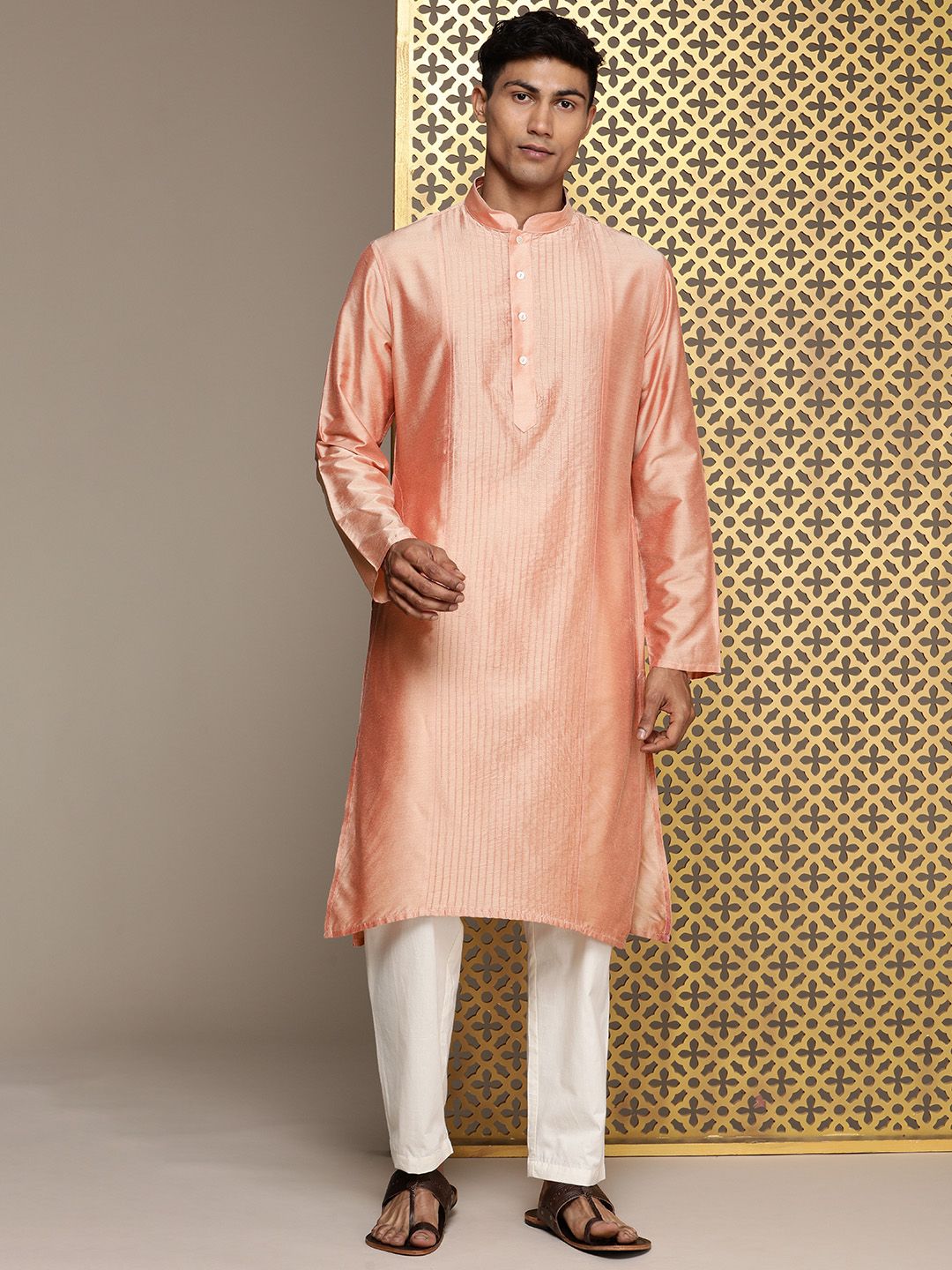 House of Pataudi Striped Thread Work Jashn Kurta