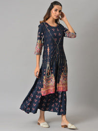 W Blue Ethnic Motifs Layered Ethnic Maxi Dress