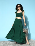 Berrylush Women Green Solid Top with Skirt