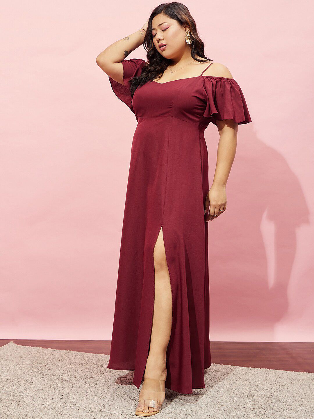 Berrylush Curve Cold Shoulder A-line Maxi Dress