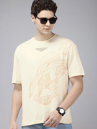 SPYKAR Graphic Printed Drop-Shoulder Sleeves Oversized T-shirt