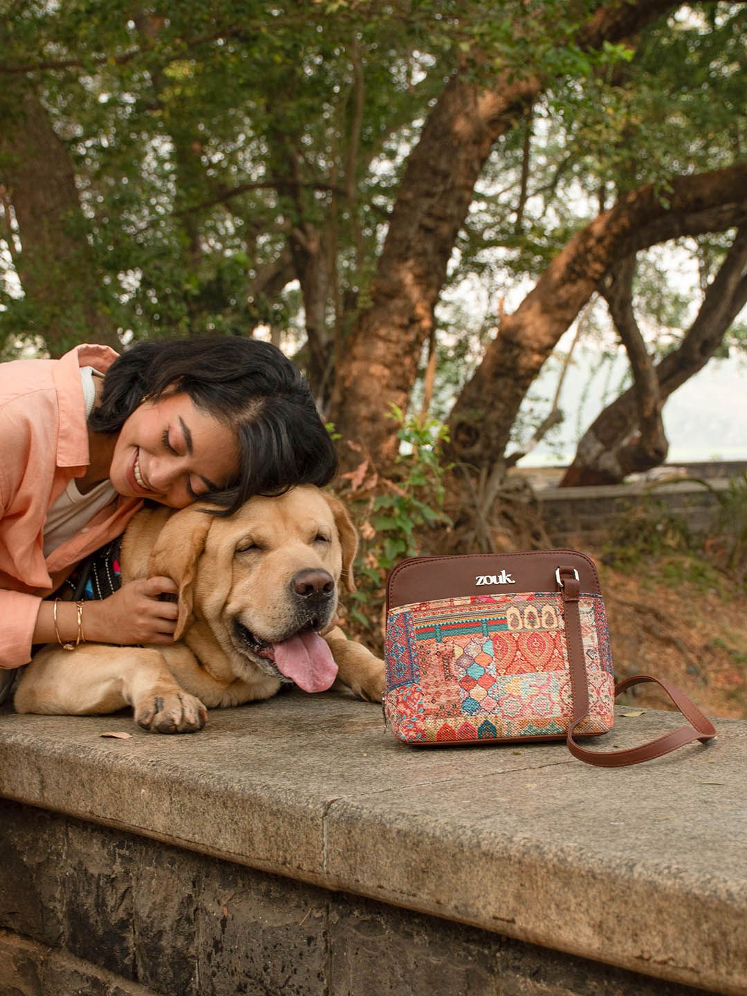 ZOUK Ethnic Motifs Printed Structured Sling Bag