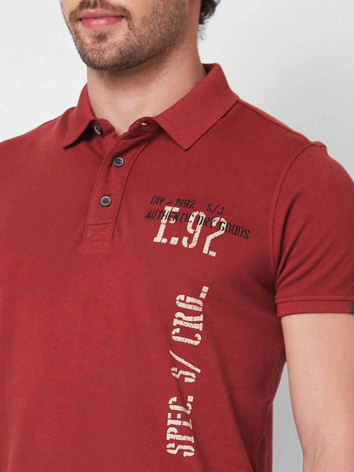 SPYKAR Typography Printed Polo Collar Slim Fit Pure Cotton T-shirt