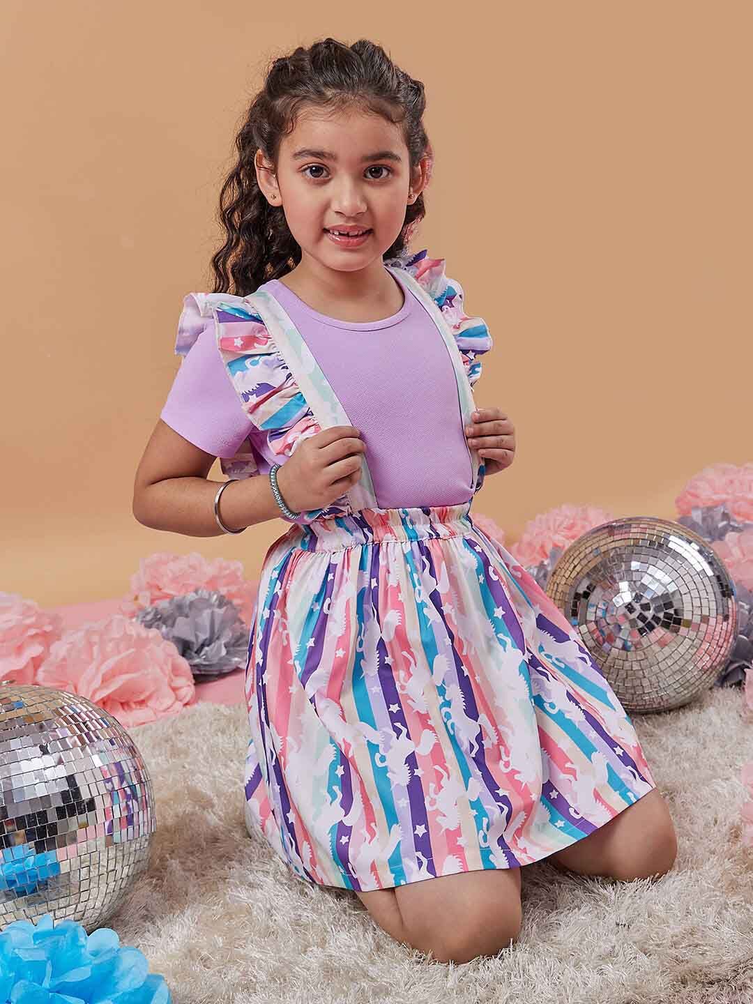 pspeaches Girls Abstract Printed T-shirt with Skirt