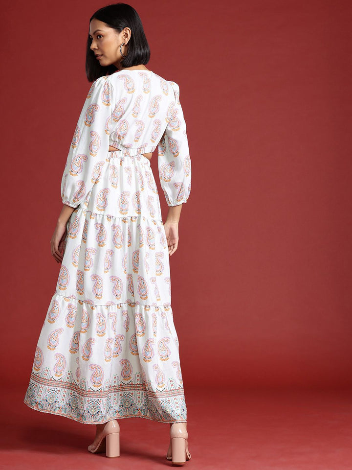 all about you Ethnic Motifs Print Cut-Out Maxi Dress