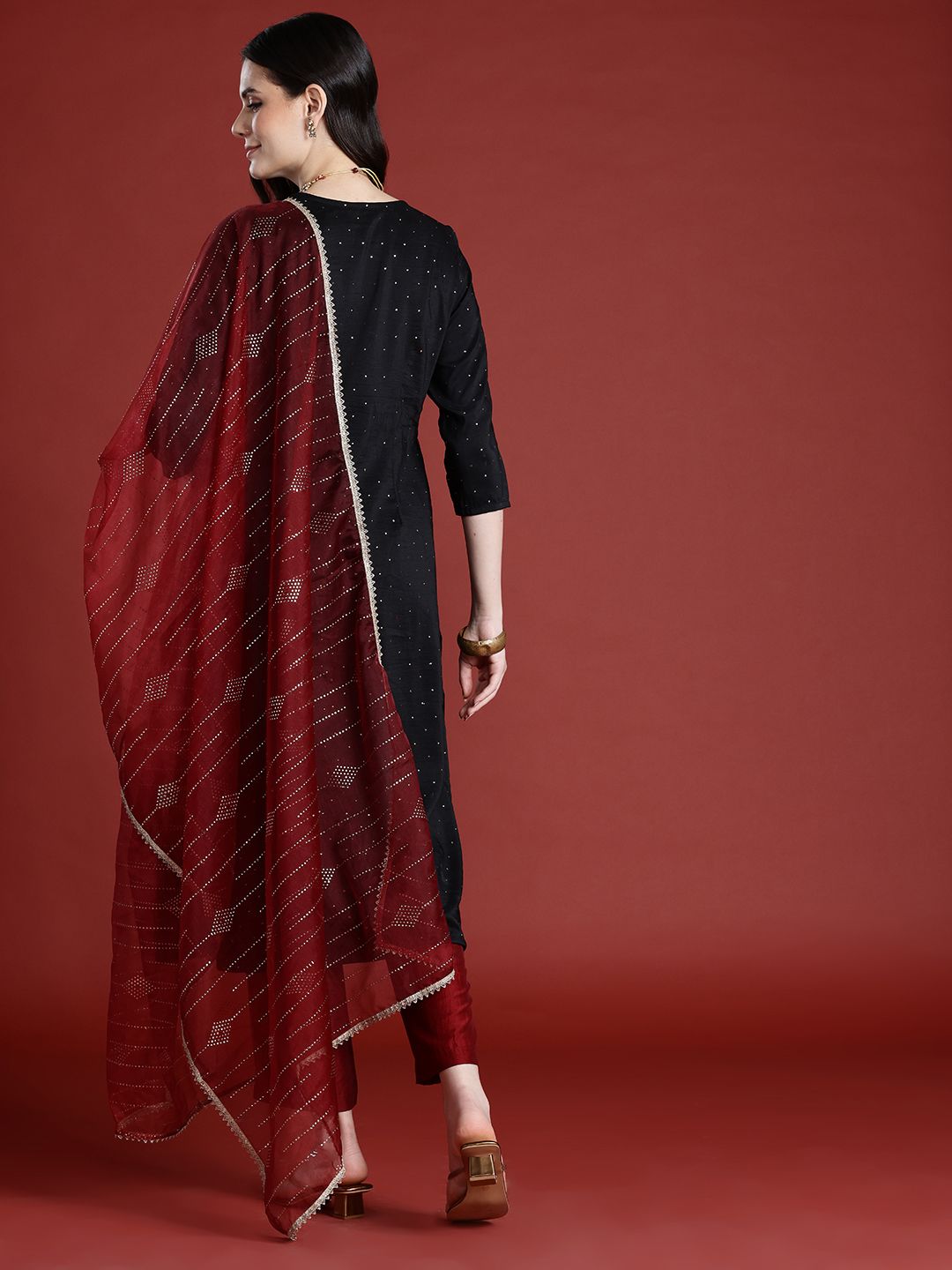 Anouk Mukaish Detailed Kurta with Trousers & Dupatta