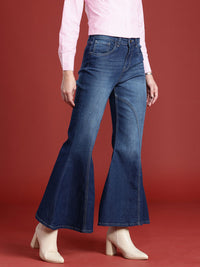 all about you Women Slim Flared Bootcut High-Rise Light Fade Stretchable Jeans