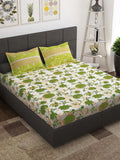 Story@home Ventura Green White Floral 144 TC Cotton Queen Bedsheet with 2 Pillow Covers