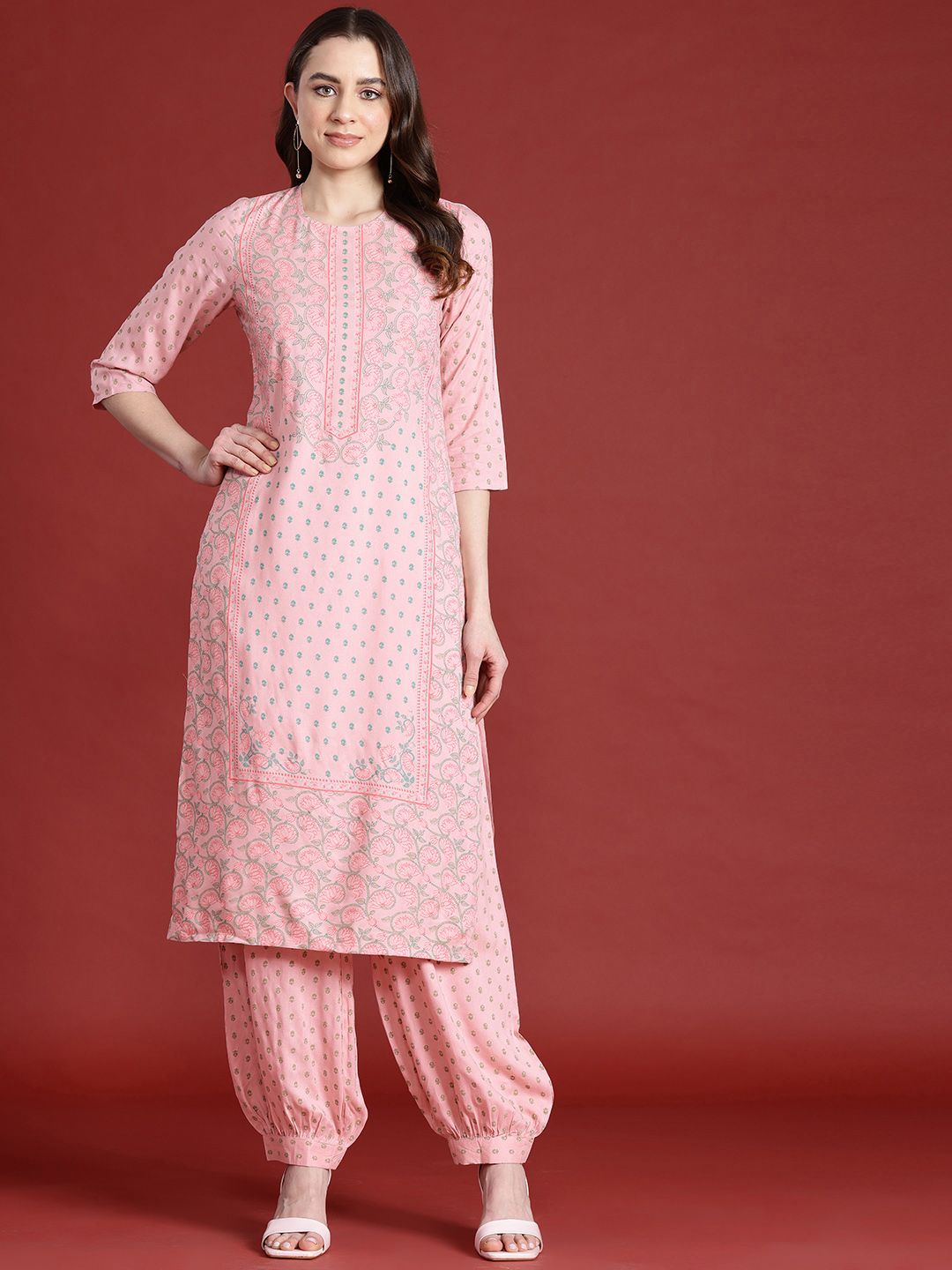 Anouk Floral Print Tie-Up Back Kurta with Salwar