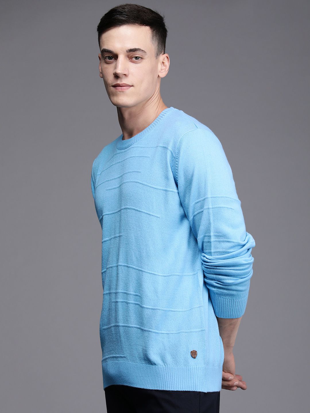 Raymond Men Blue Striped Pullover