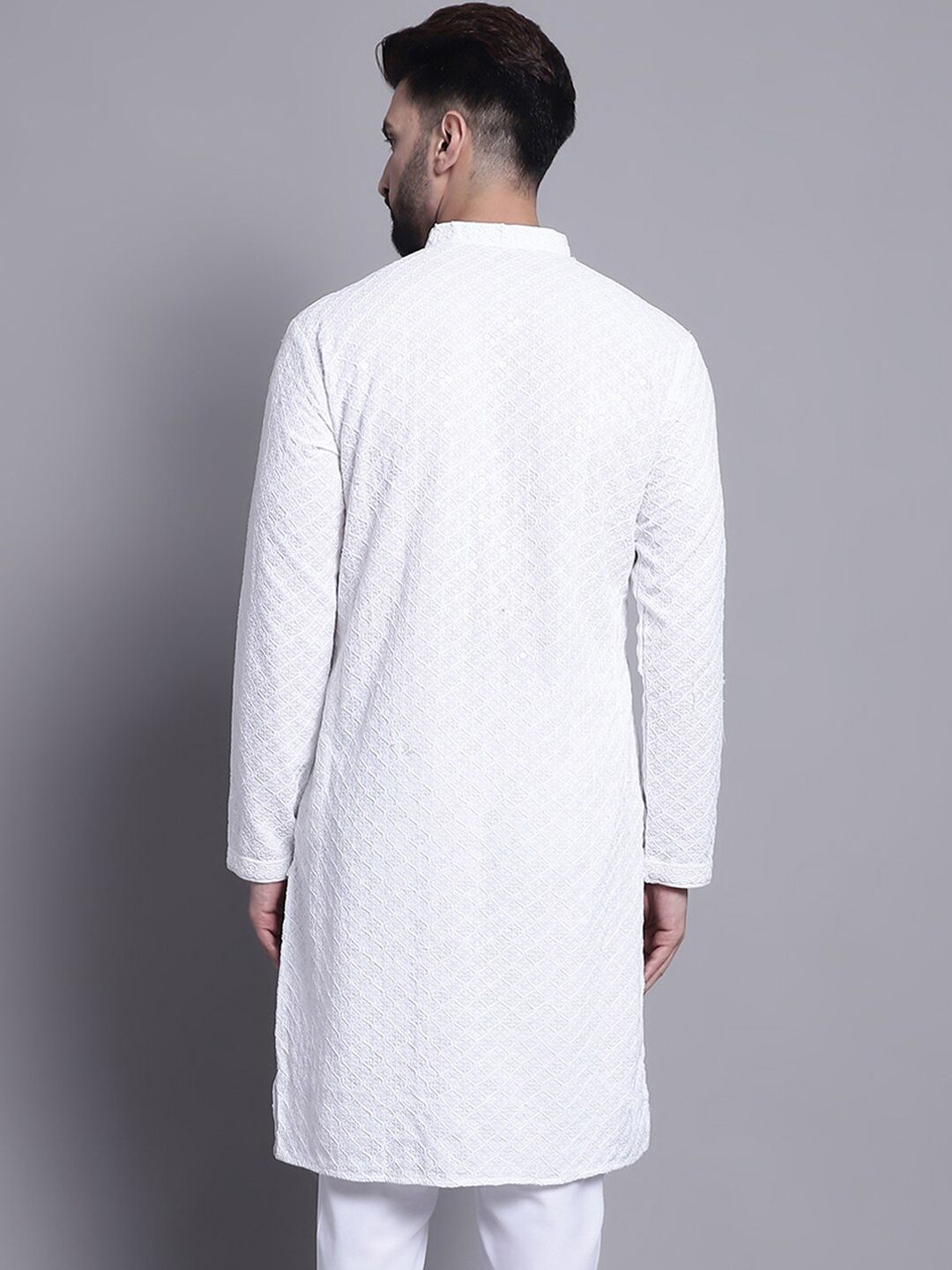 SOJANYA Mandarin Collar Chikankari Embroidered Pure Cotton Kurta