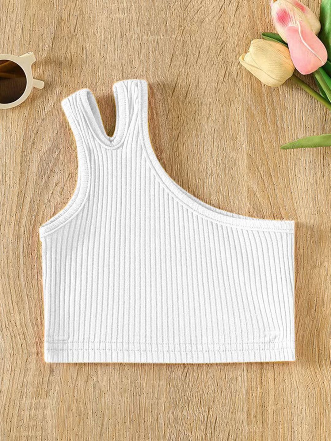 YK Girls Solid One Shoulder Sleeveless Crop Top