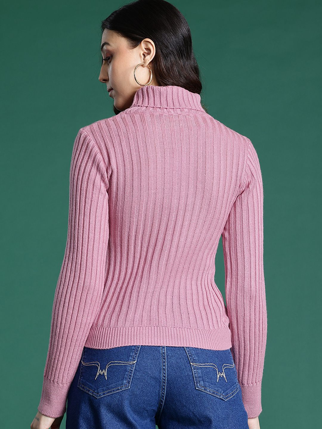 DressBerry High Neck Self Striped Pullover
