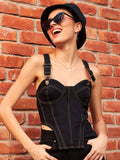 SASSAFRAS Black Sleeveless Cotton Corset Top