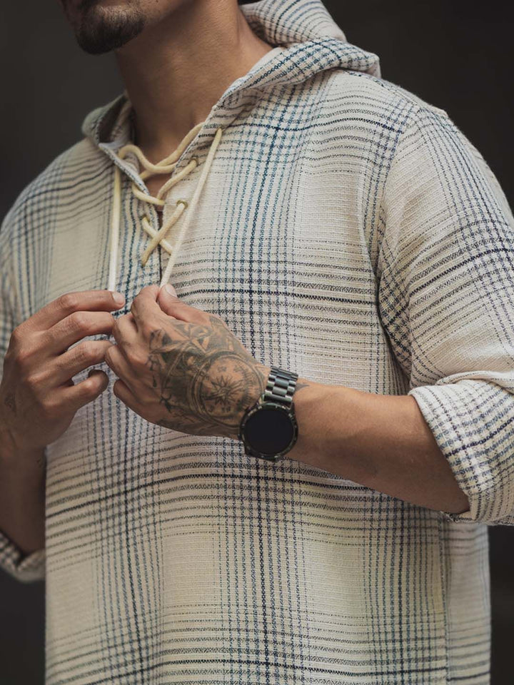 Powerlook Men Hood Tartan Checked Cotton Casual Shirt