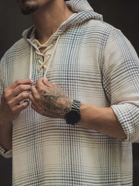 Powerlook Men Hood Tartan Checked Cotton Casual Shirt