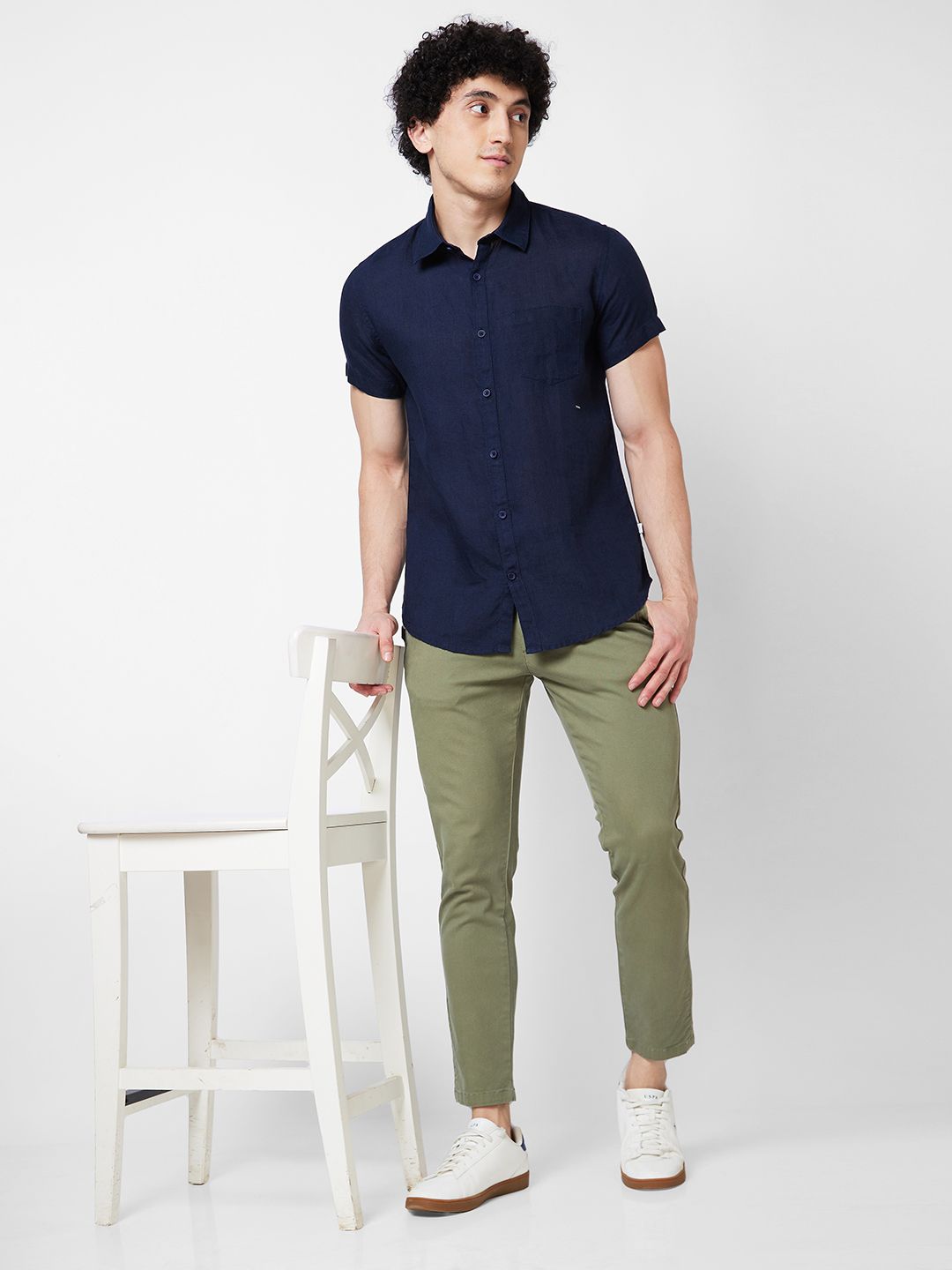 SPYKAR Spread Collar Linen Casual Shirt