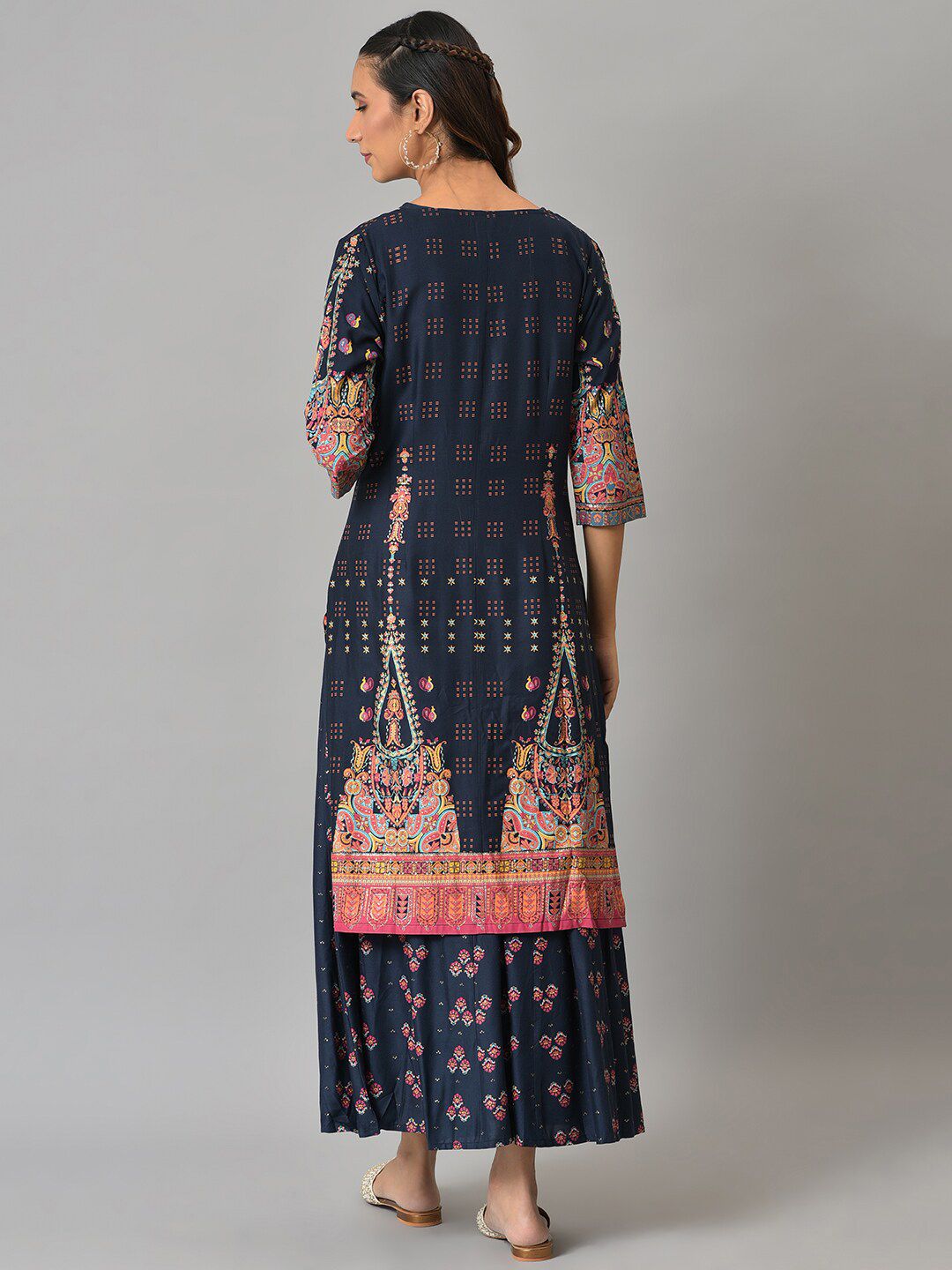 W Blue Ethnic Motifs Layered Ethnic Maxi Dress