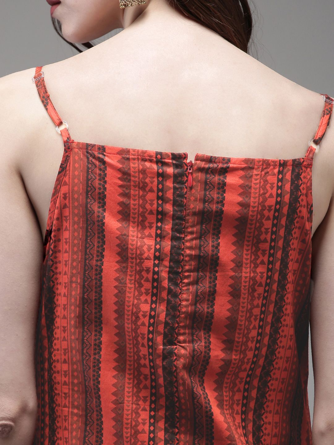 Anouk Women Rust Red & Black Printed Straight Kurta