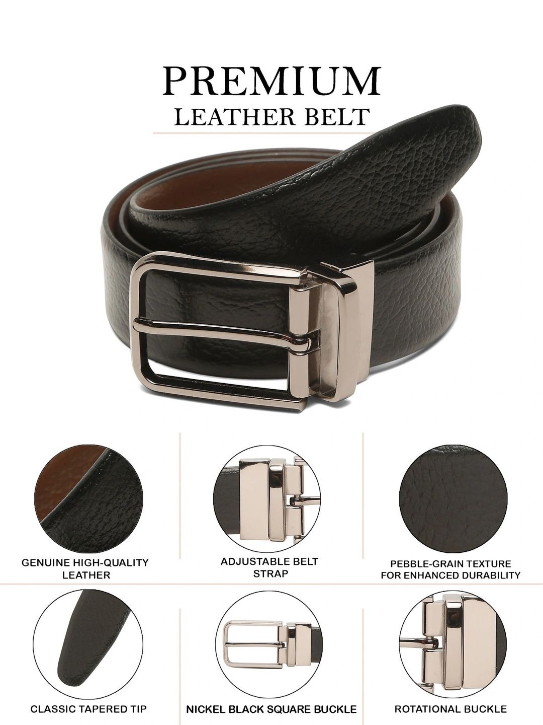 Teakwood Leathers Men Textured Leather Reversible Belt