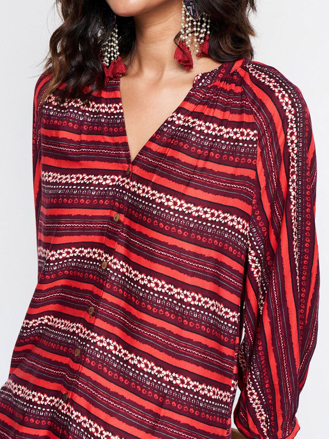 Global Desi Striped Mandarin Collar Tunic With Trouser