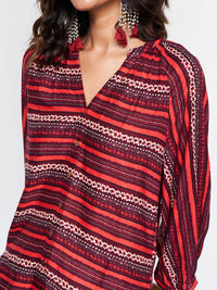 Global Desi Striped Mandarin Collar Tunic With Trouser