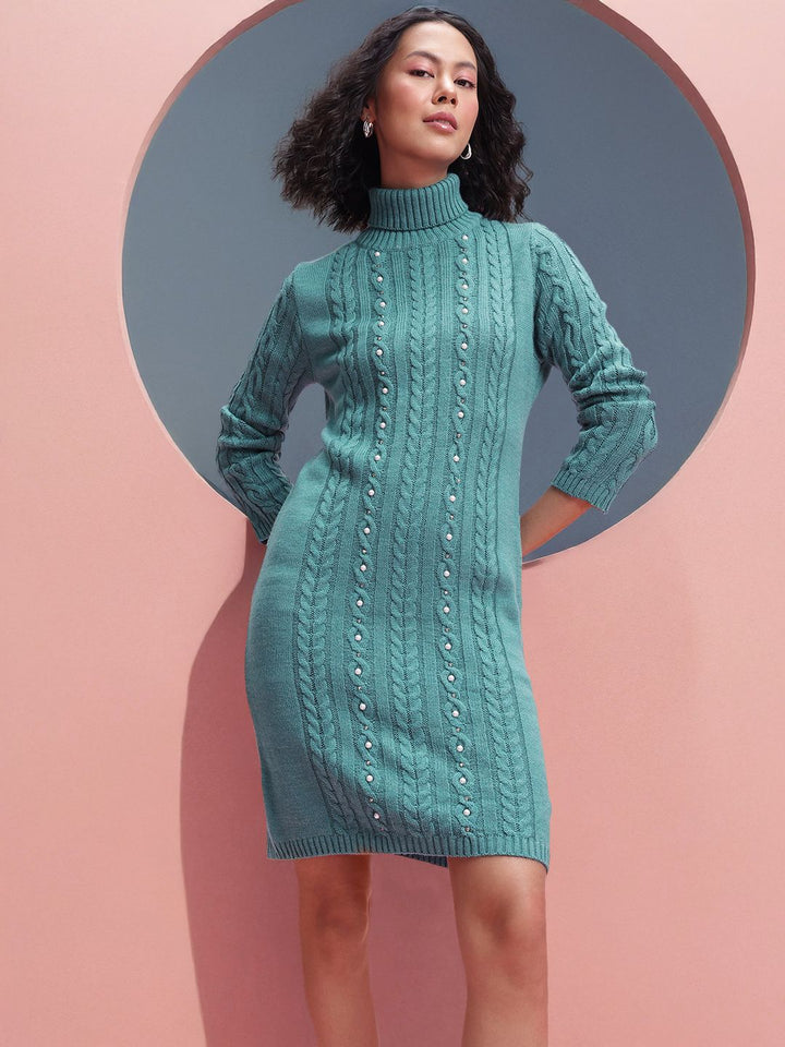 DressBerry Embellished Cable Knit Sheath Acrylic Winter Dress