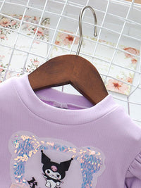 YK Girls Graphic Printed Ruffles Cotton Fit & Flare Dress