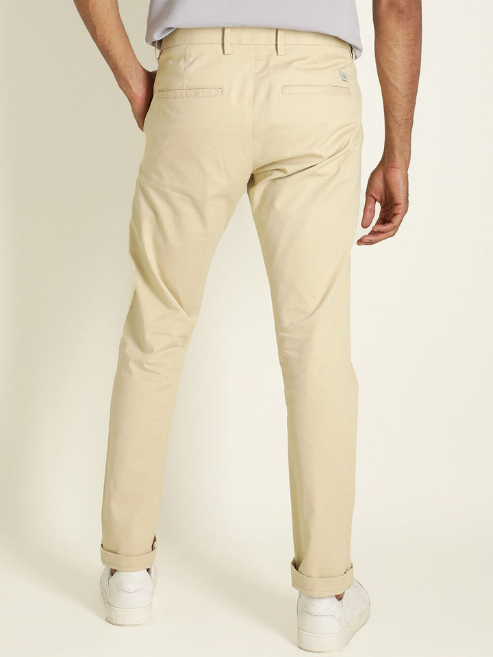 RARE RABBIT Jacob Solid Cotton Slim Fit Mid-Rise Trouser