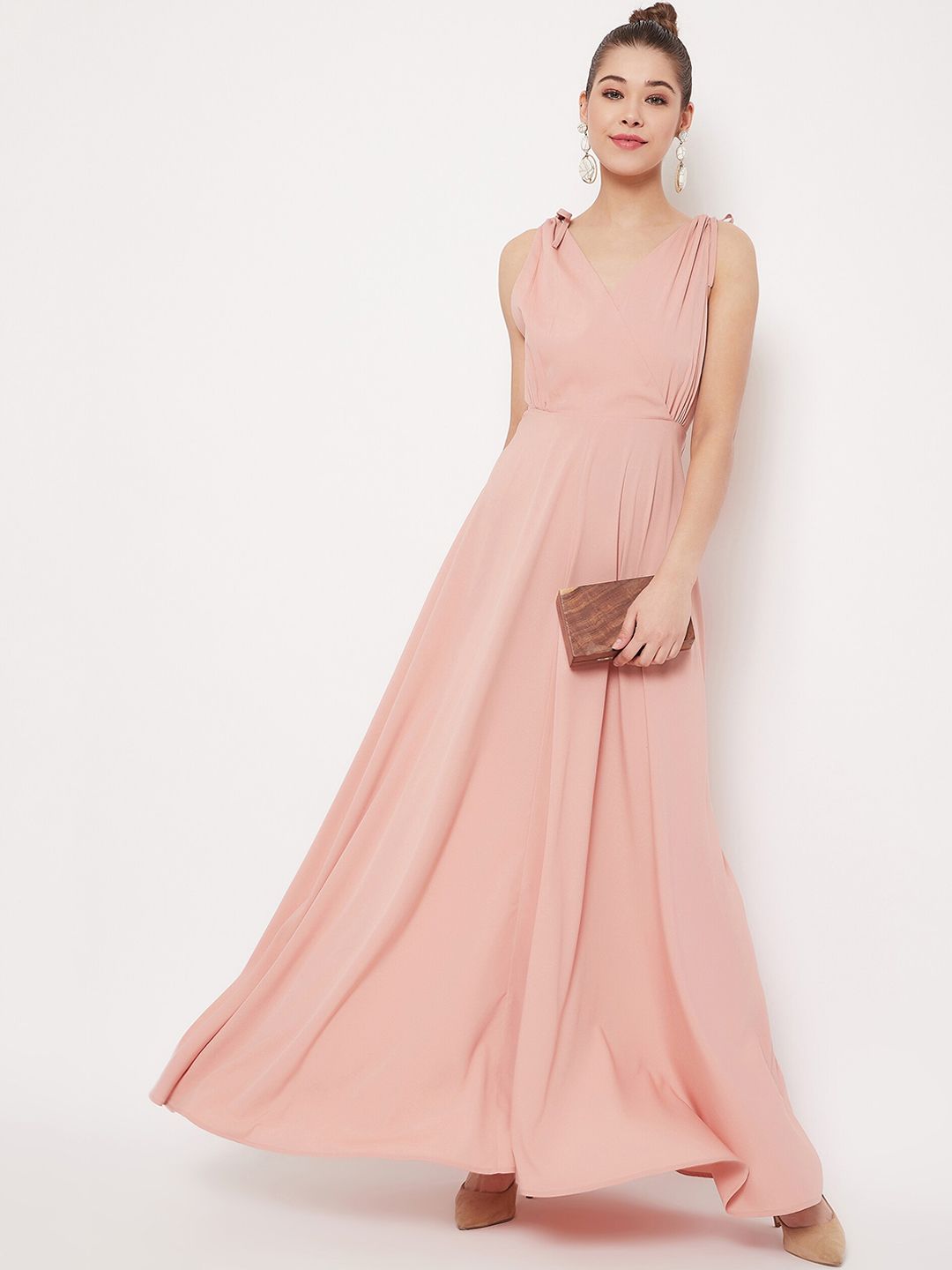 Berrylush Women Pink Solid Low Back Maxi Dress