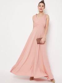 Berrylush Women Pink Solid Low Back Maxi Dress