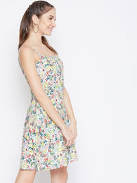 Berrylush Multicoloured Floral Printed Fit and Flare Dress