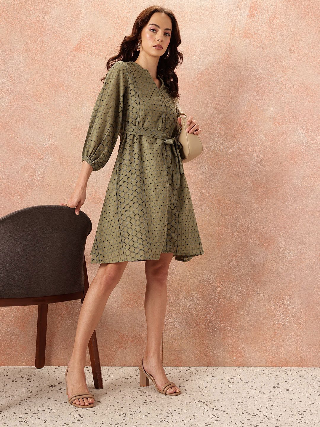 all about you Self Design Schiffli A-Line Dress