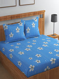 BOMBAY DYEING Blue Floral 144 TC Queen Bedsheet with 2 Pillow Covers