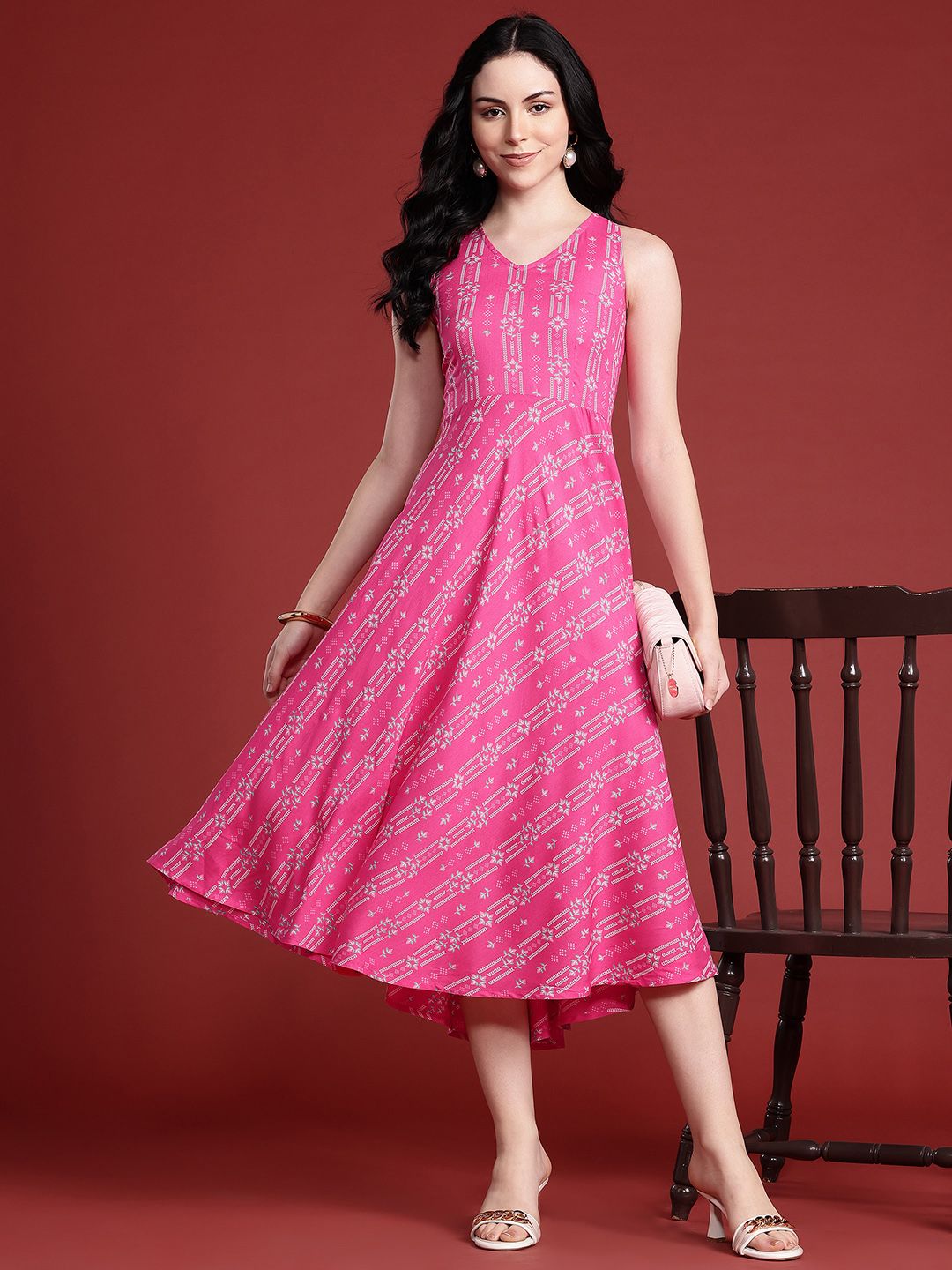 Anouk Floral Printed Styled Back A-Line Ethnic Dress