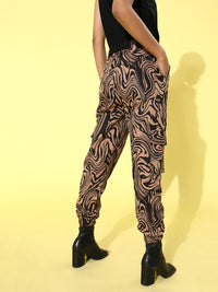 STREET 9 Women Classy Beige Abstract Cargo Trousers