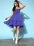 Antheaa Self Design Ruffled Chiffon Fit & Flare Dress