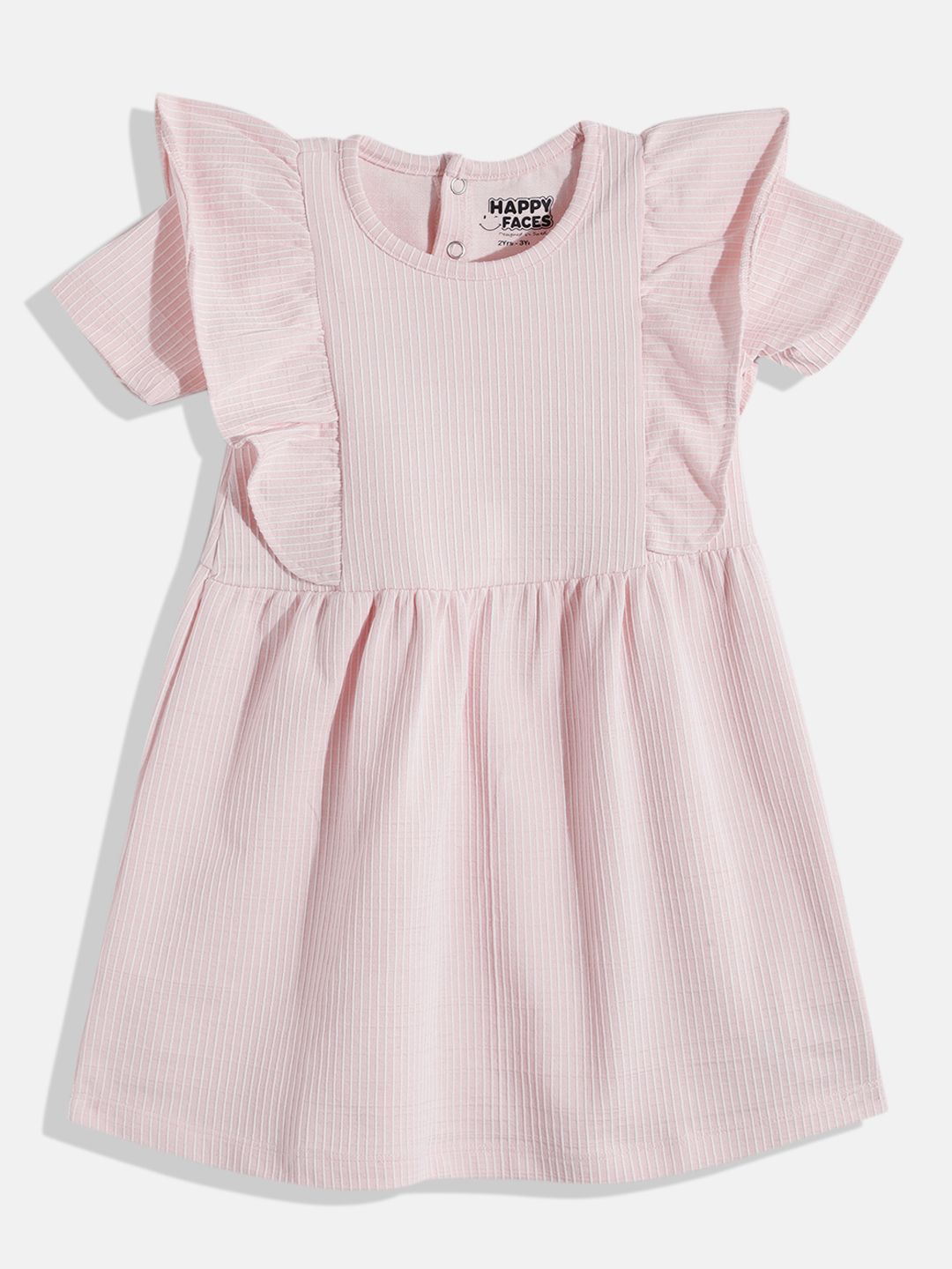 Happy Faces Girls Striped Ruffled Fit & Flare Pure Cotton Dress