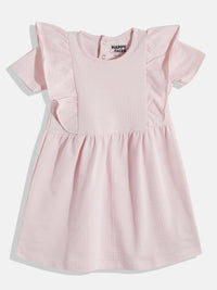 Happy Faces Girls Striped Ruffled Fit & Flare Pure Cotton Dress
