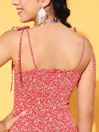 Berrylush Red Floral Ruched Bodycon Mini Dress