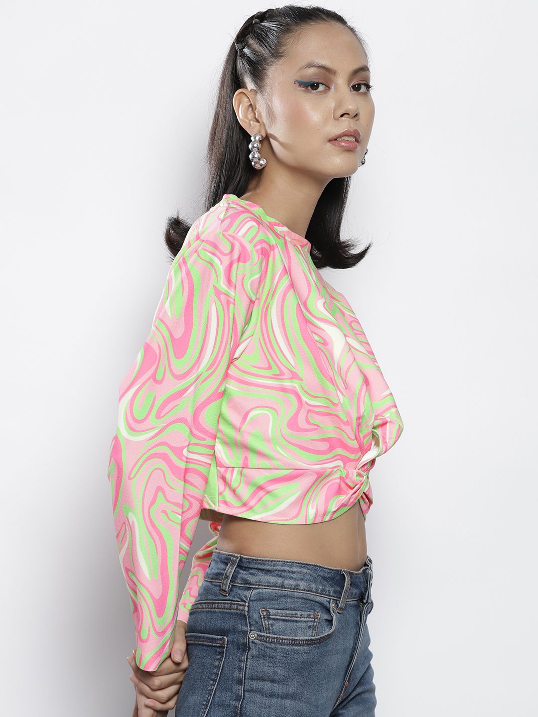 SASSAFRAS Women Red Printed Knot Crop Sweatshirt