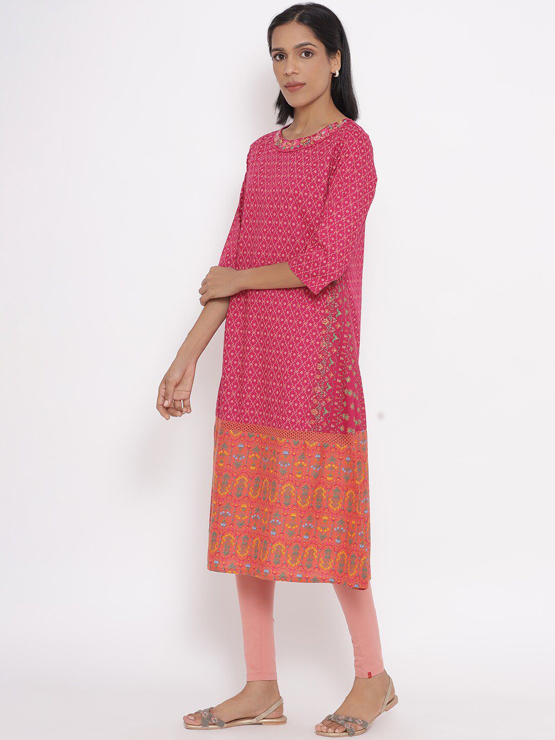 W Women Pink Ethnic Motifs Printed A-Line Kurta