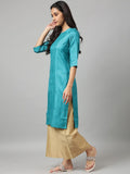 W Women Teal Thread Work Indie Prints Kurta