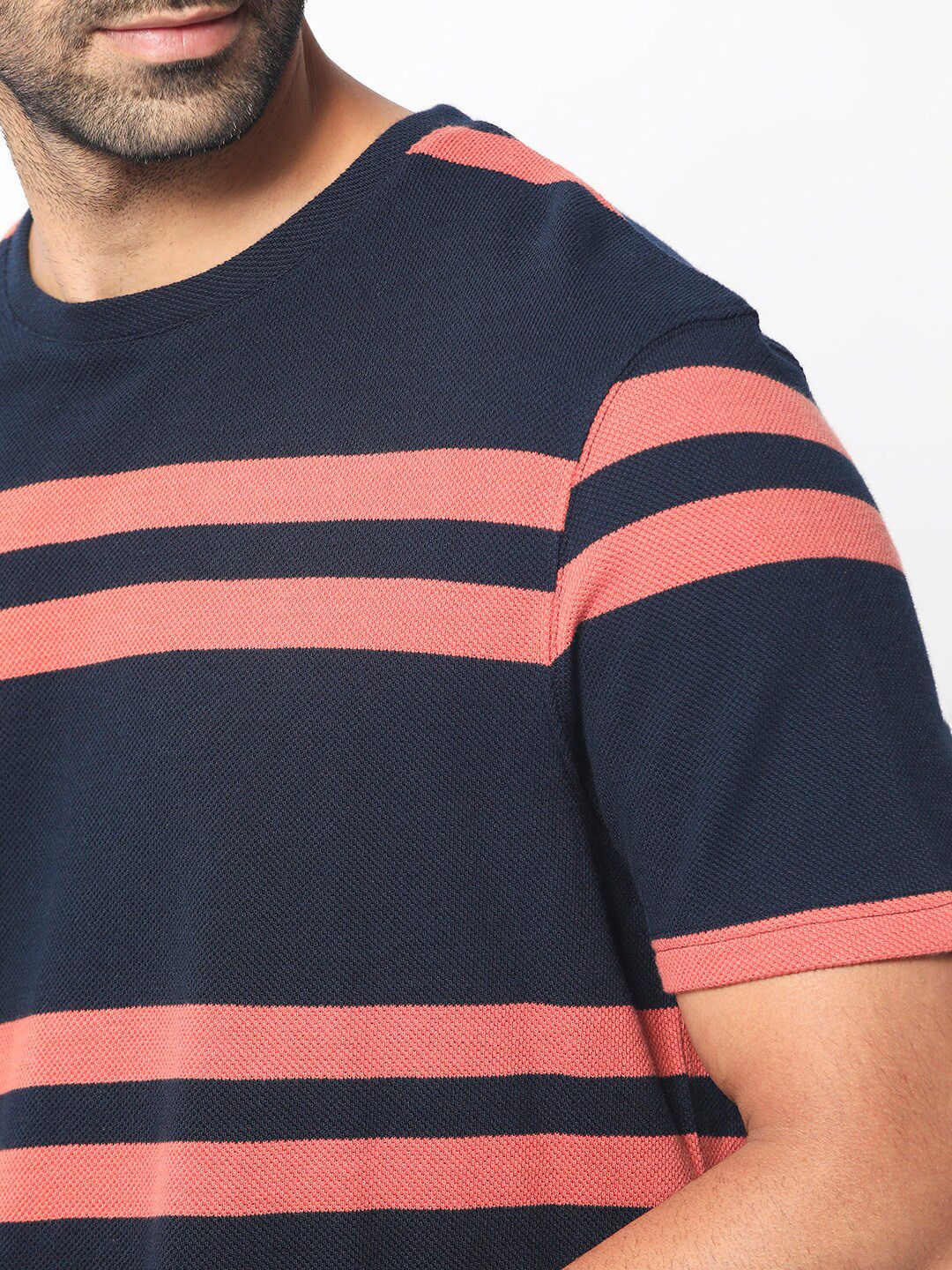 RARE RABBIT Men Cachos Striped Pure Cotton Slim Fit T-Shirt