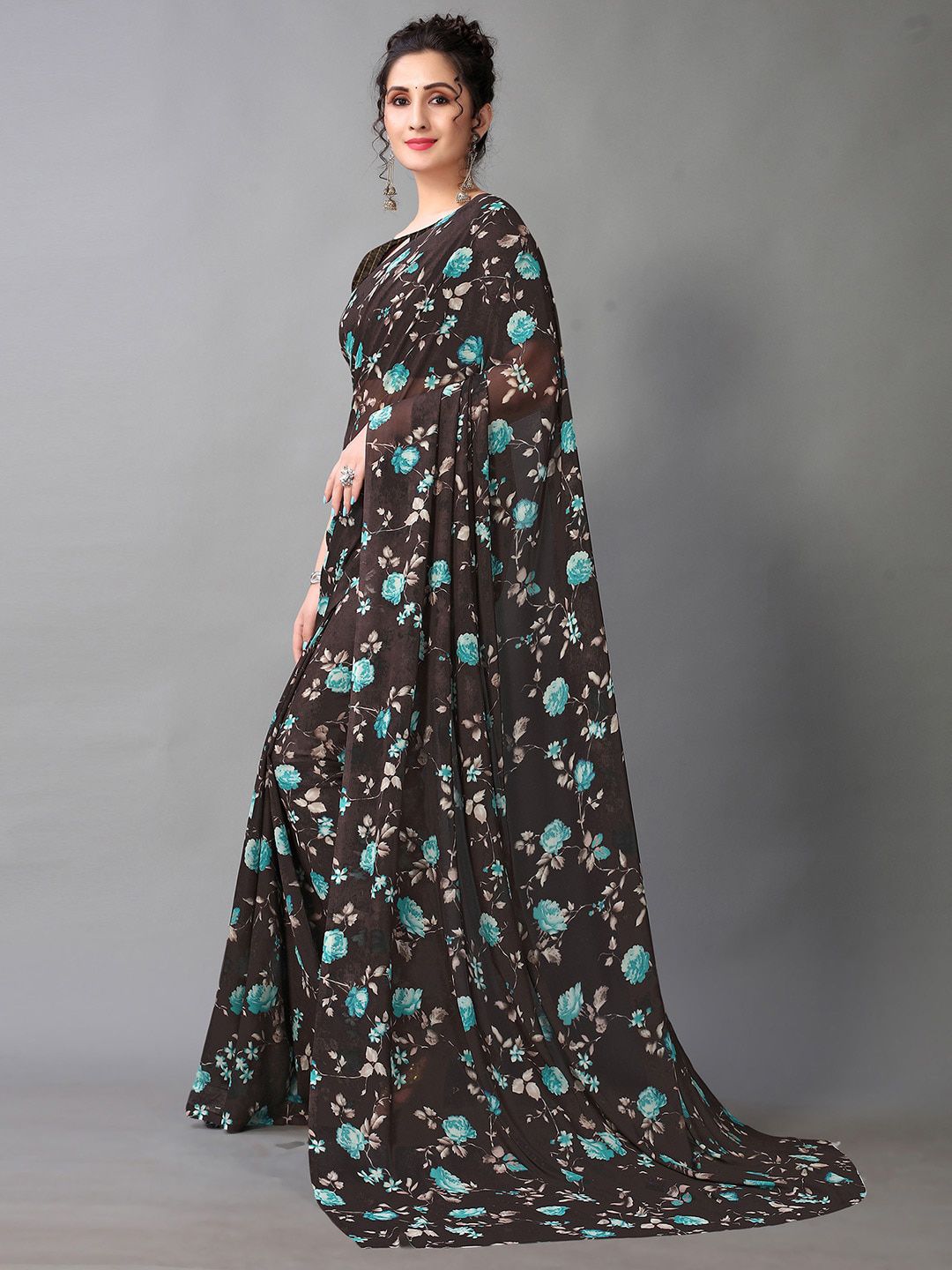 KALINI Floral Printed Poly Georgette Saree