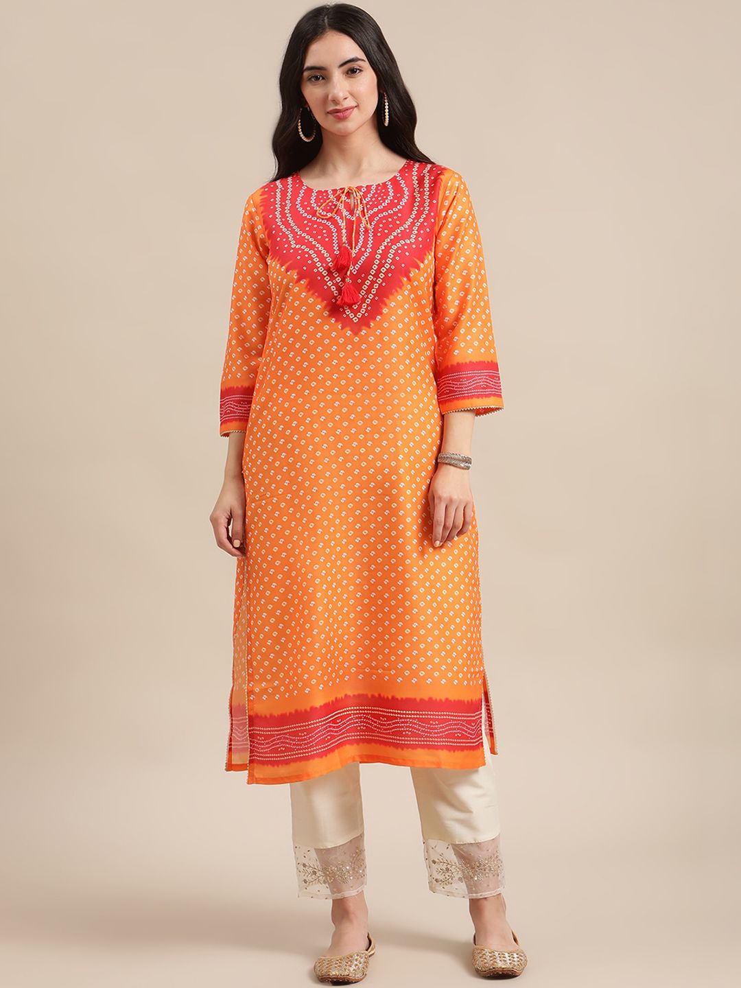 Motif Etnik Kuning Wanita Motif Bercetak Kerja Kurta